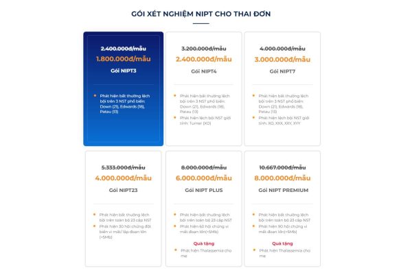 bảng giá xét nghiệm NIPT